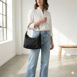 Vintage Gucci black nylon bamboo handle shoulder bag